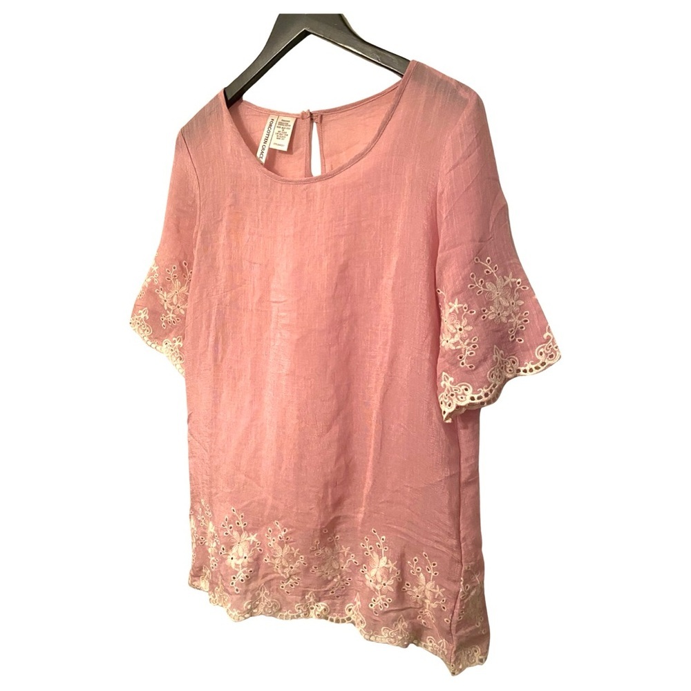 Forgotten Grace Blouse Small Pink Embroidered Cotton Tunic Short Sleeve - Picture 2 of 7